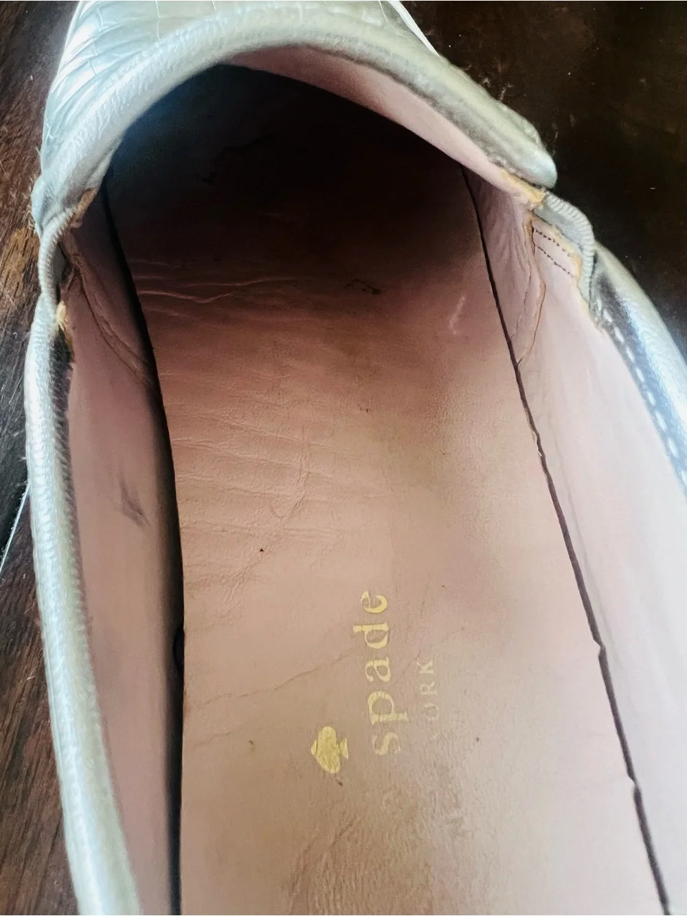 kate spade Silver Croc-Embossed Slip-On Flats